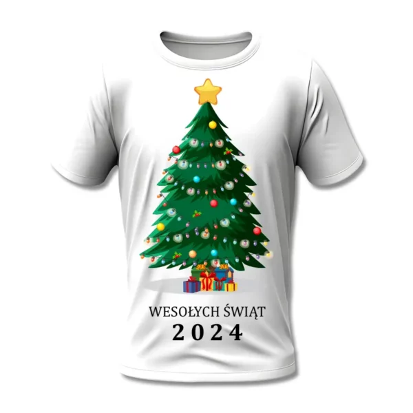 T-shirt ŚWIĘTA WHITE z motywem choinki